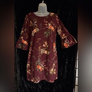 Burgundy Floral Print Dress with Zipper